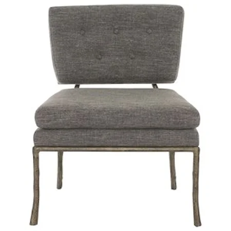Contemporary Upholstered Chair with Antique Gold Metal Frame